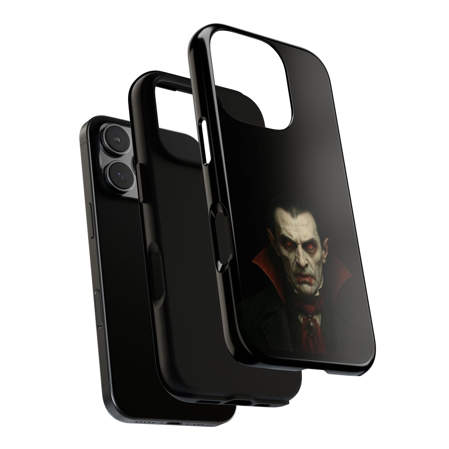 Gothic vampire portrait phone case for iPhone featuring a Dracula horror design by Printify.