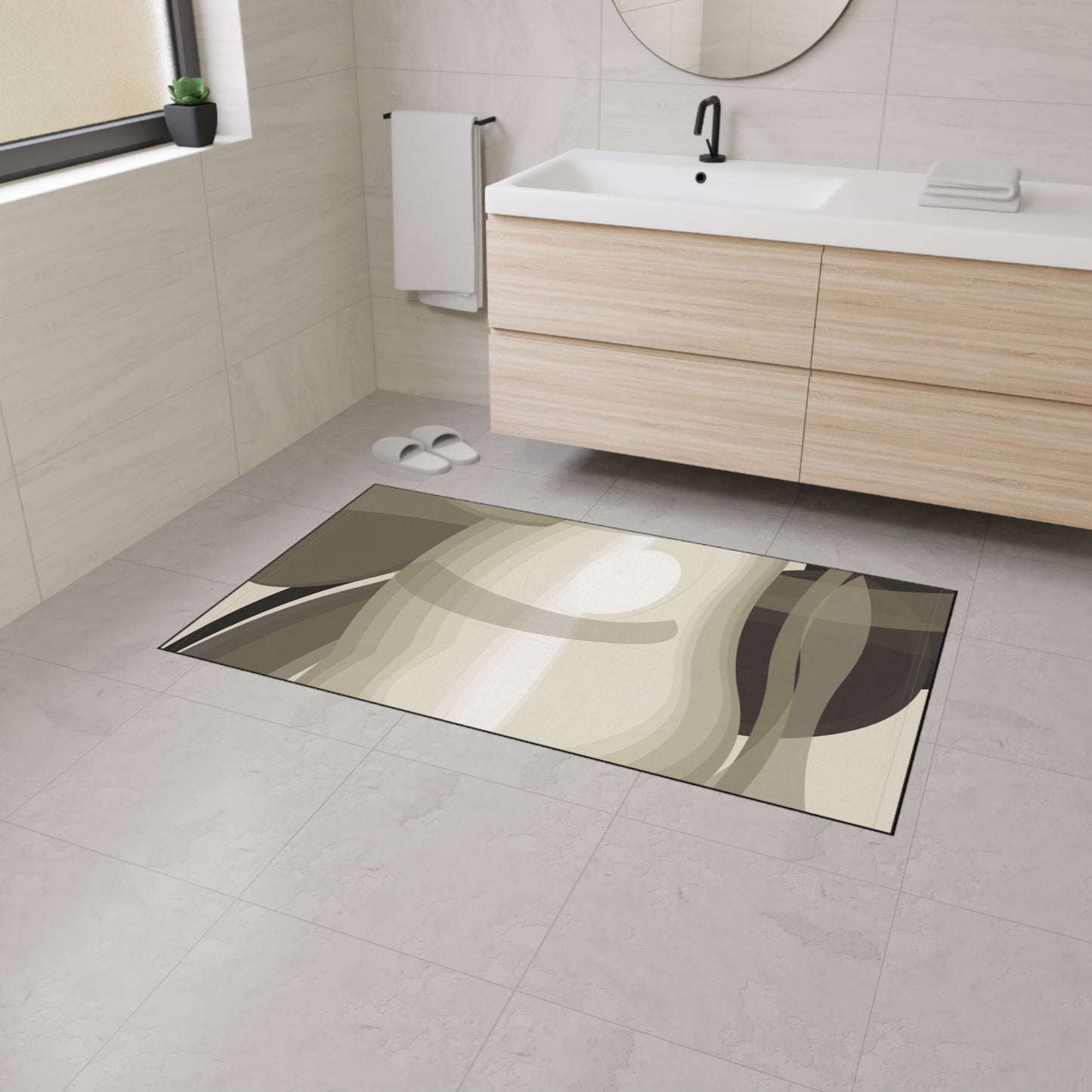 Neutral Abstract Swirls Heavy Duty Floor Mat | Modern Entryway Rug
