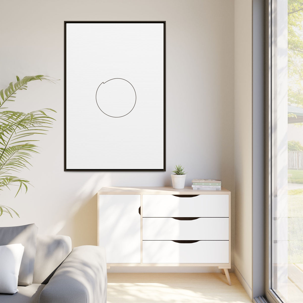 Framed matte canvas wall art featuring a minimal circular line design by Printify, ideal for modern home decor.