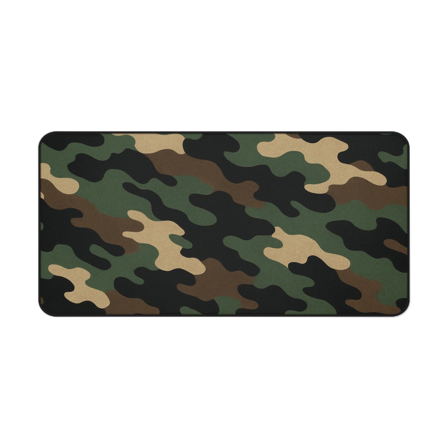 Large camouflage desk mat by Printify, featuring a military-style camo pattern, ideal for office and gaming mouse pad.