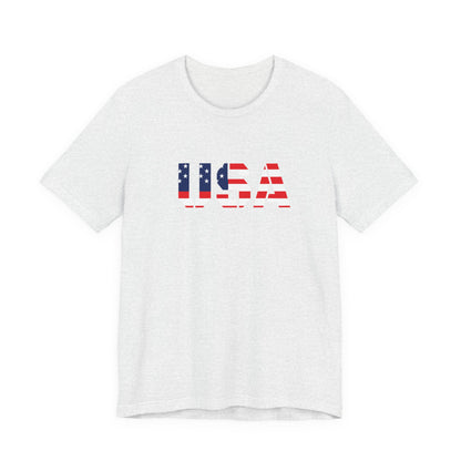 USA Flag Text Tee — Patriotic Fourth of July T-Shirt
