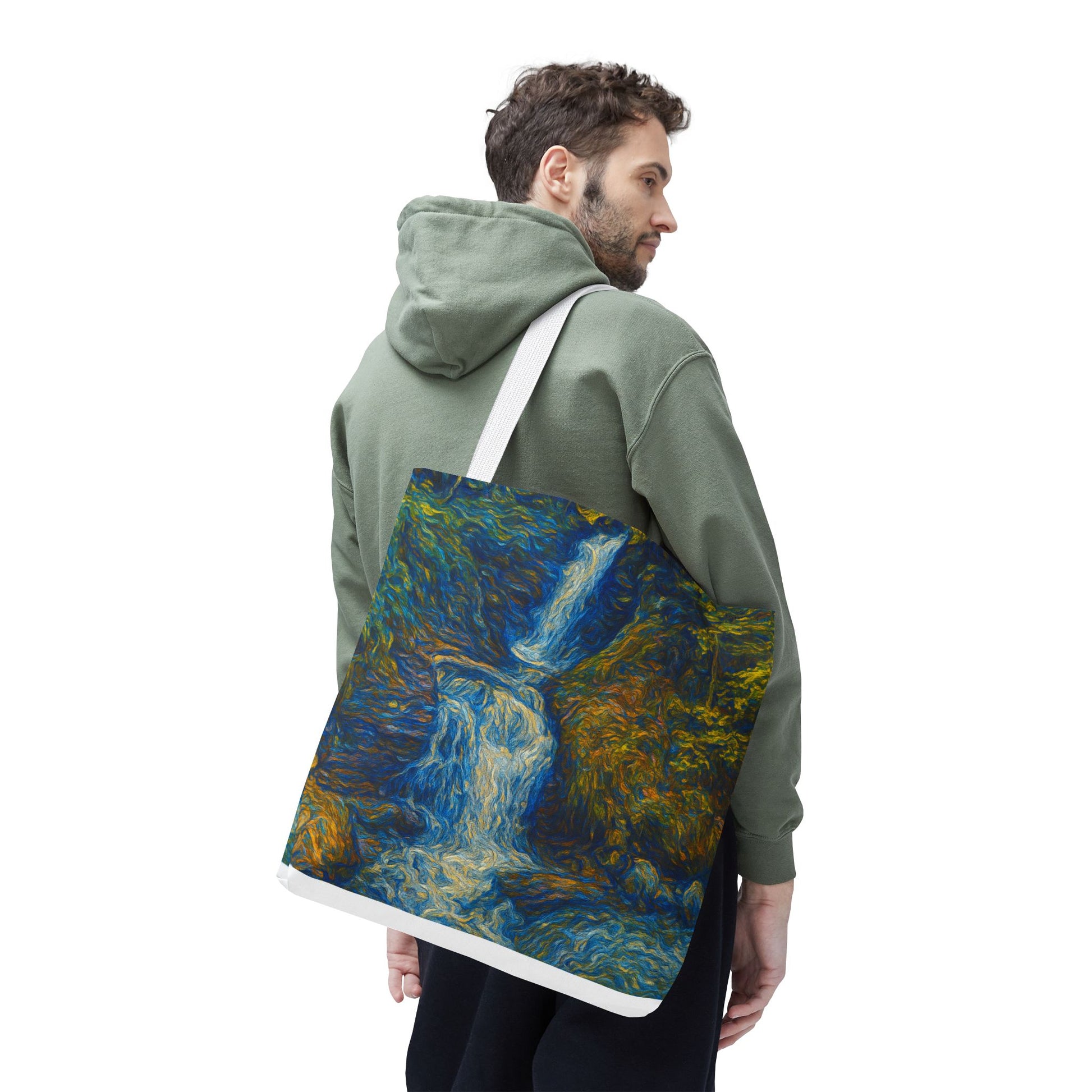 Nature-Inspired Tote Bag, Artistic Eco-Friendly Shopper, Waterfall Design, Reusable Market Bag, Gift for Nature Lovers - TRV