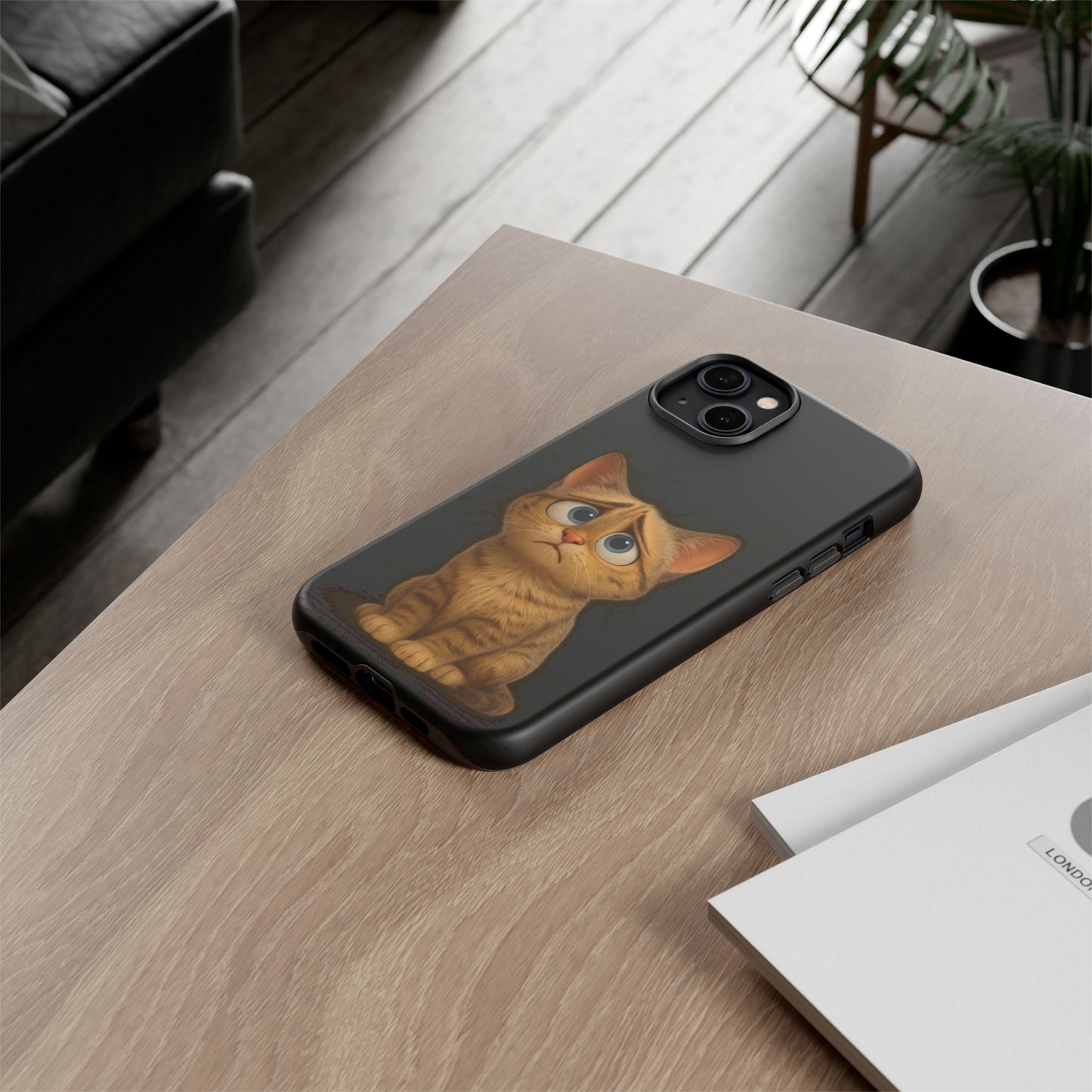 Cute sad kitty print phone case for iPhone by Printify, featuring a protective design with a cute, expressive cat illustration.