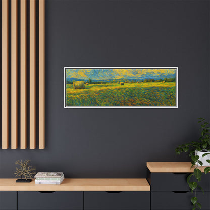 Framed multi-color landscape matte canvas print by Printify showing a scenic outdoor view with vibrant colors.