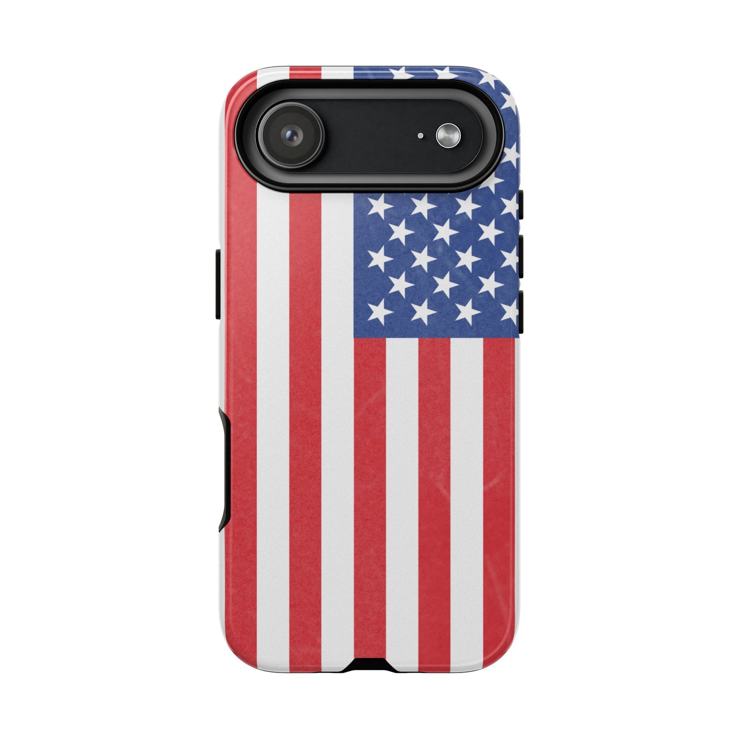 American flag tough phone case for iPhone, durable patriotic cover with printed flag design, made by Printify.