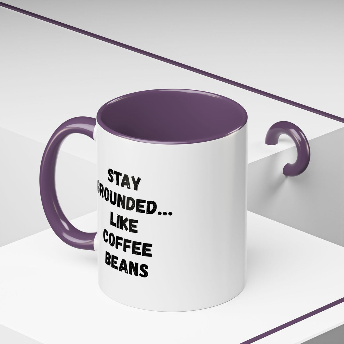 Printify Stay Grounded coffee mug featuring a humorous coffee lover design, available in 11oz and 15oz sizes.