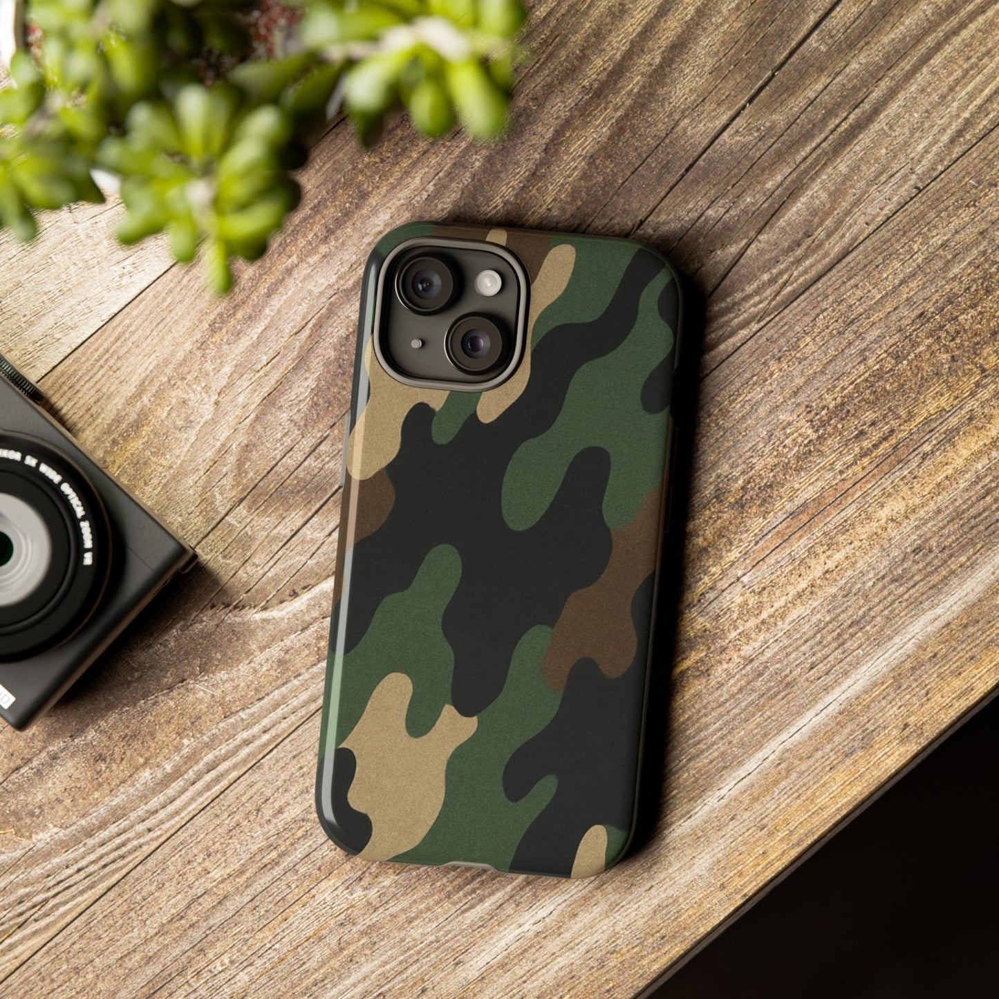 Rugged military green camo phone case by Printify, protective cover designed for durable smartphone protection.