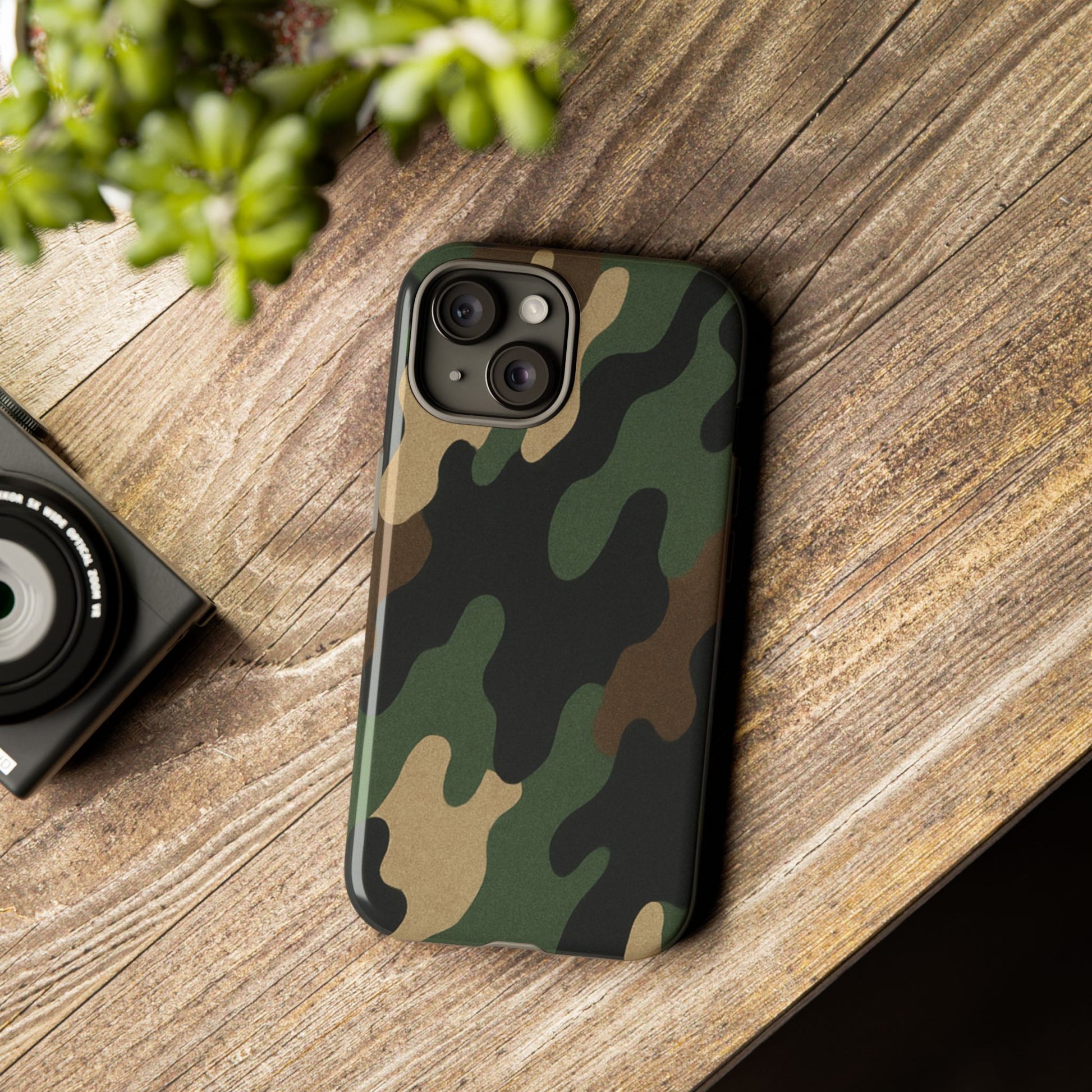 Rugged military green camo phone case by Printify, protective cover designed for durable smartphone protection.