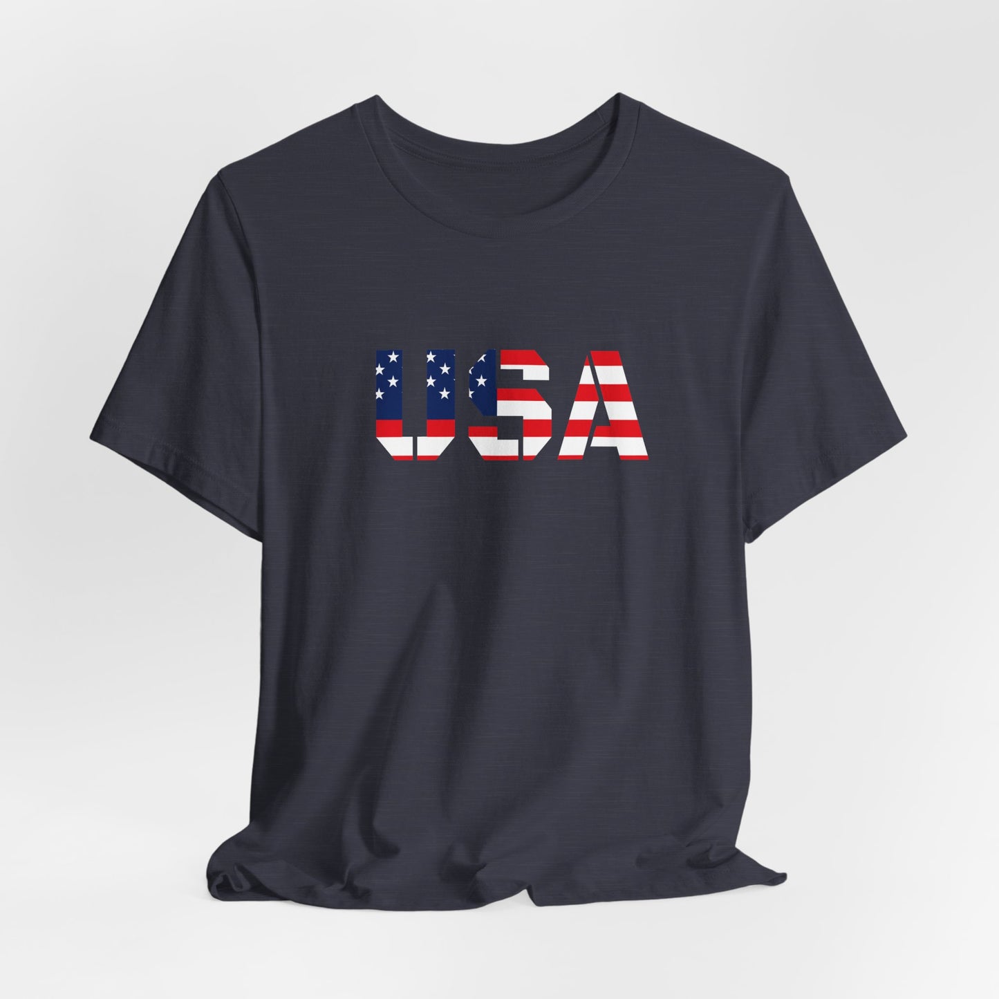 USA Flag Text Tee — Patriotic Fourth of July T-Shirt