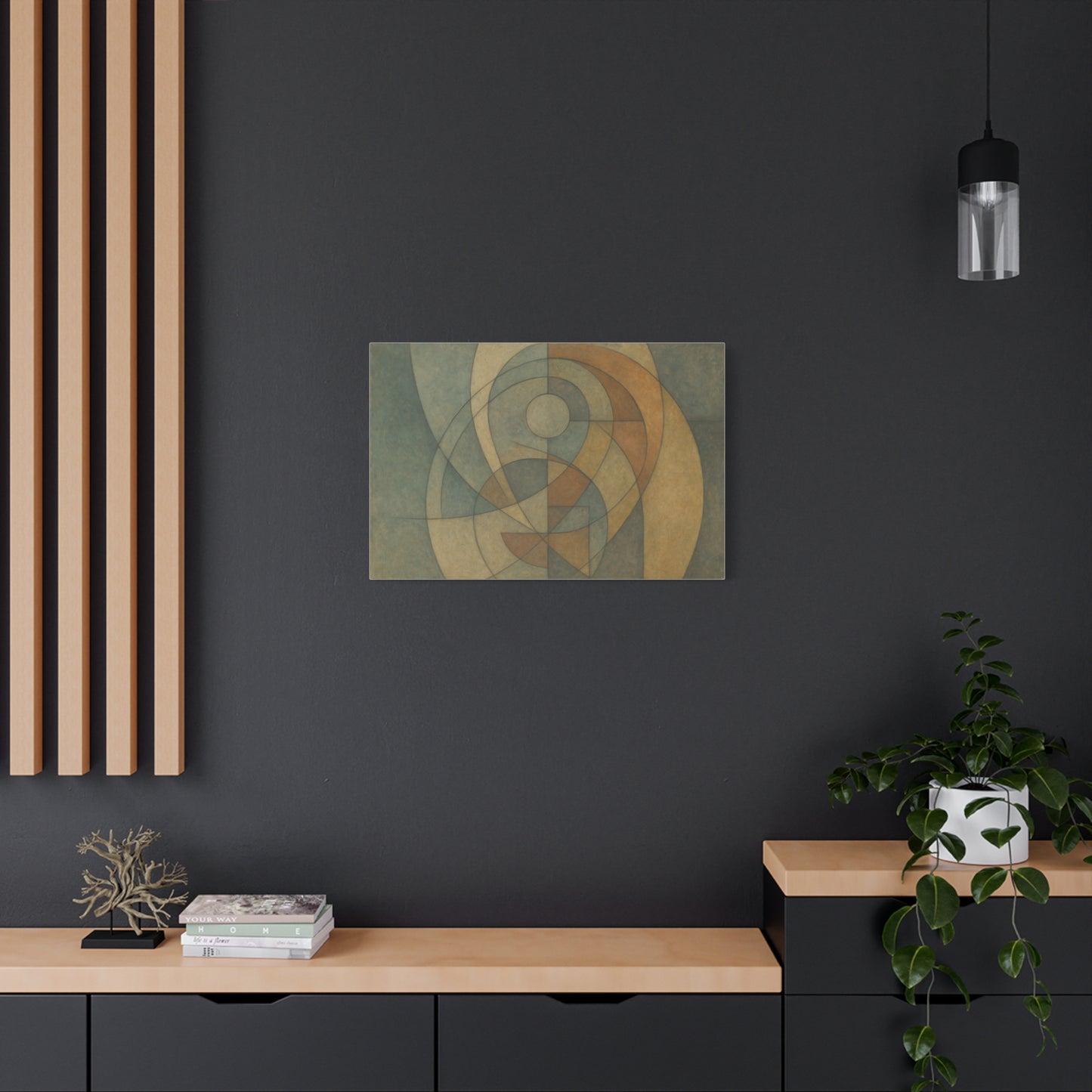 Abstract geometric circles on a matte canvas, printed by Printify, featuring modern, colorful circle patterns on high-quality art canvas.