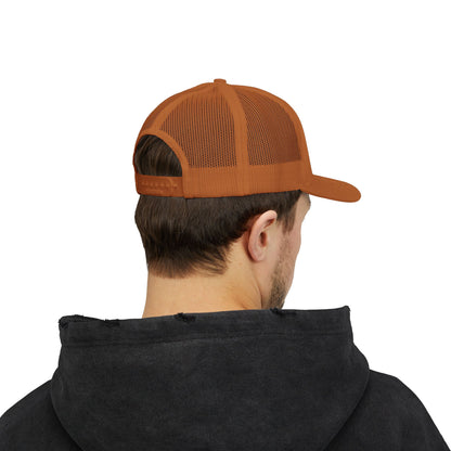 Vintage baseball snapback trucker cap with batter silhouette design, branded by Printify, featuring a classic adjustable hat style.