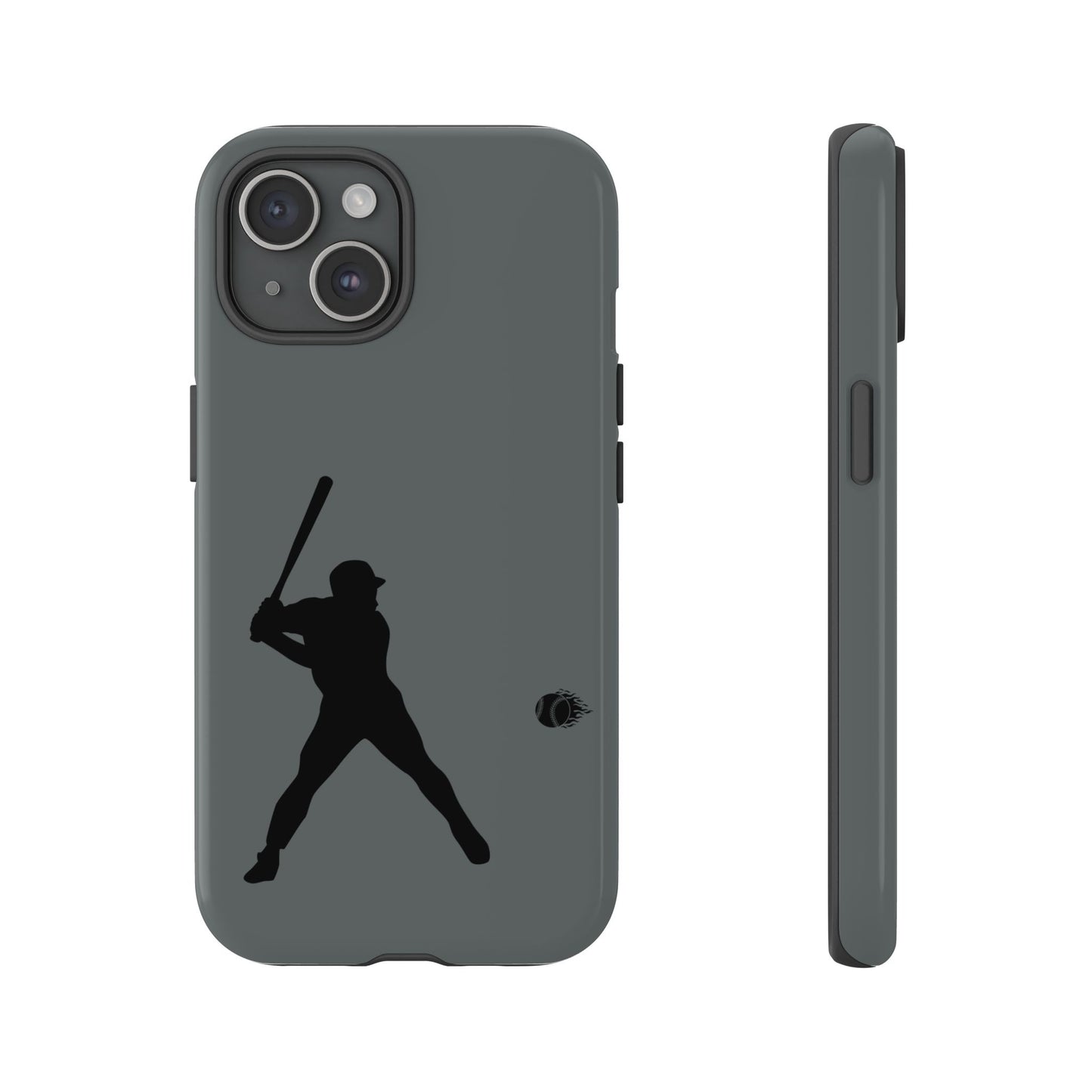 Silhouette of a baseball player on a tough, protective iPhone case by Printify, designed for sporty phone protection.