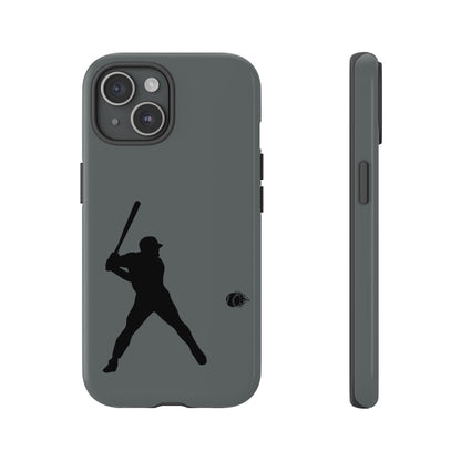 Silhouette of a baseball player on a tough, protective iPhone case by Printify, designed for sporty phone protection.