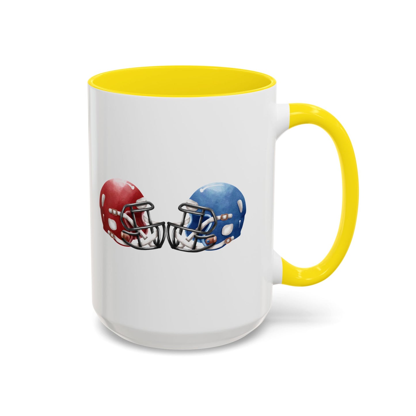 Football Helmet Coffee Mug — Red vs Blue Rivalry Accent Mug (11/15oz)