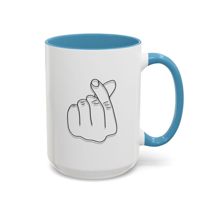 Minimal Korean finger heart accent mug by Printify, 11oz or 15oz ceramic coffee mug with simple design and clean lines.