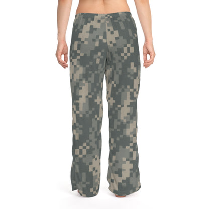 Camo women's pajama pants with digital army print, all-over camouflage design, comfortable lounge sleepwear from Printify