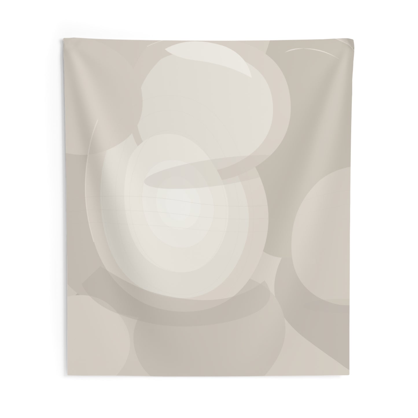 Beige minimalist wall tapestry featuring neutral abstract circles and geometric art for indoor decor.