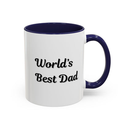 Black trim coffee mug with "World's Best Dad" accent design, 11oz or 15oz size, by Printify, shown with a plain background.