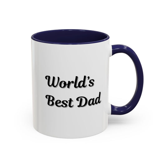 Black trim coffee mug with "World's Best Dad" accent design, 11oz or 15oz size, by Printify, shown with a plain background.