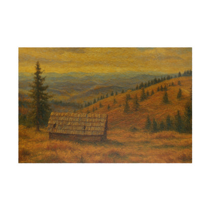 Autumn mountain cabin landscape puzzle by Printify, 520-piece jigsaw featuring a scenic mountain and forest scene.