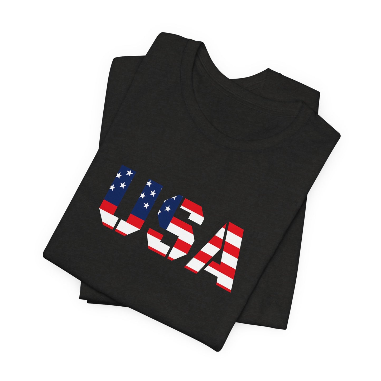 USA Flag Text Tee — Patriotic Fourth of July T-Shirt