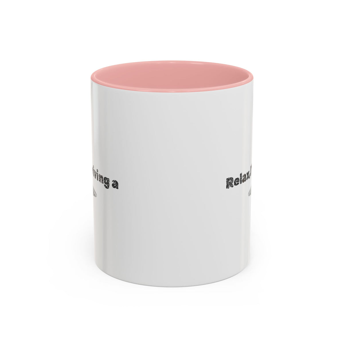 Ceramic coffee mug with "Relax, I’m Driving" UFO accent design in 11 oz size, featuring a colorful extraterrestrial theme.