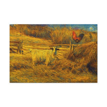Farmhouse Canvas Wall Art - Rustic Animal Decor, Goat and Rooster Painting, Country Home, Farmhouse Style, Gift for Farmers - TRV