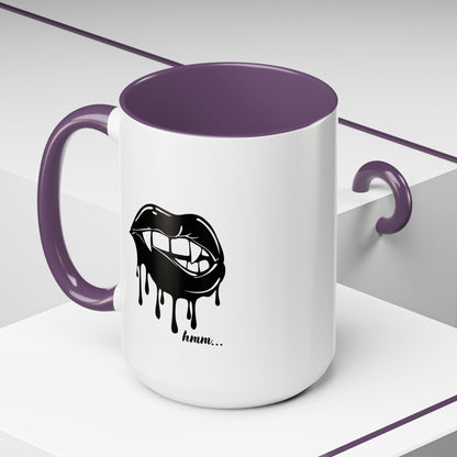 Black Dripping Bite Coffee Mug by Printify, 11oz or 15oz ceramic mug with a dripping bite design on a black accent background.