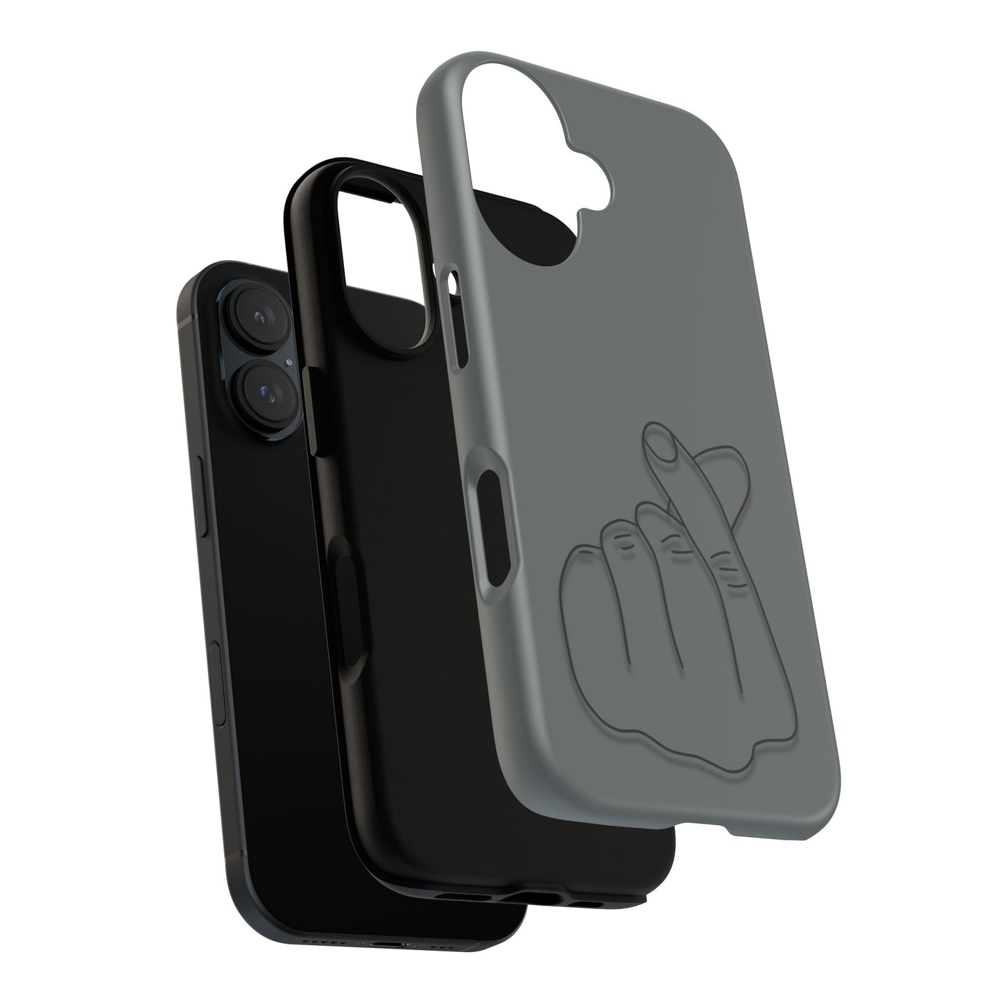 Silicone phone case with embossed Korean finger heart design by Printify, featuring a smooth, colorful pattern on the back.