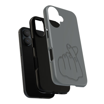 Silicone phone case with embossed Korean finger heart design by Printify, featuring a smooth, colorful pattern on the back.