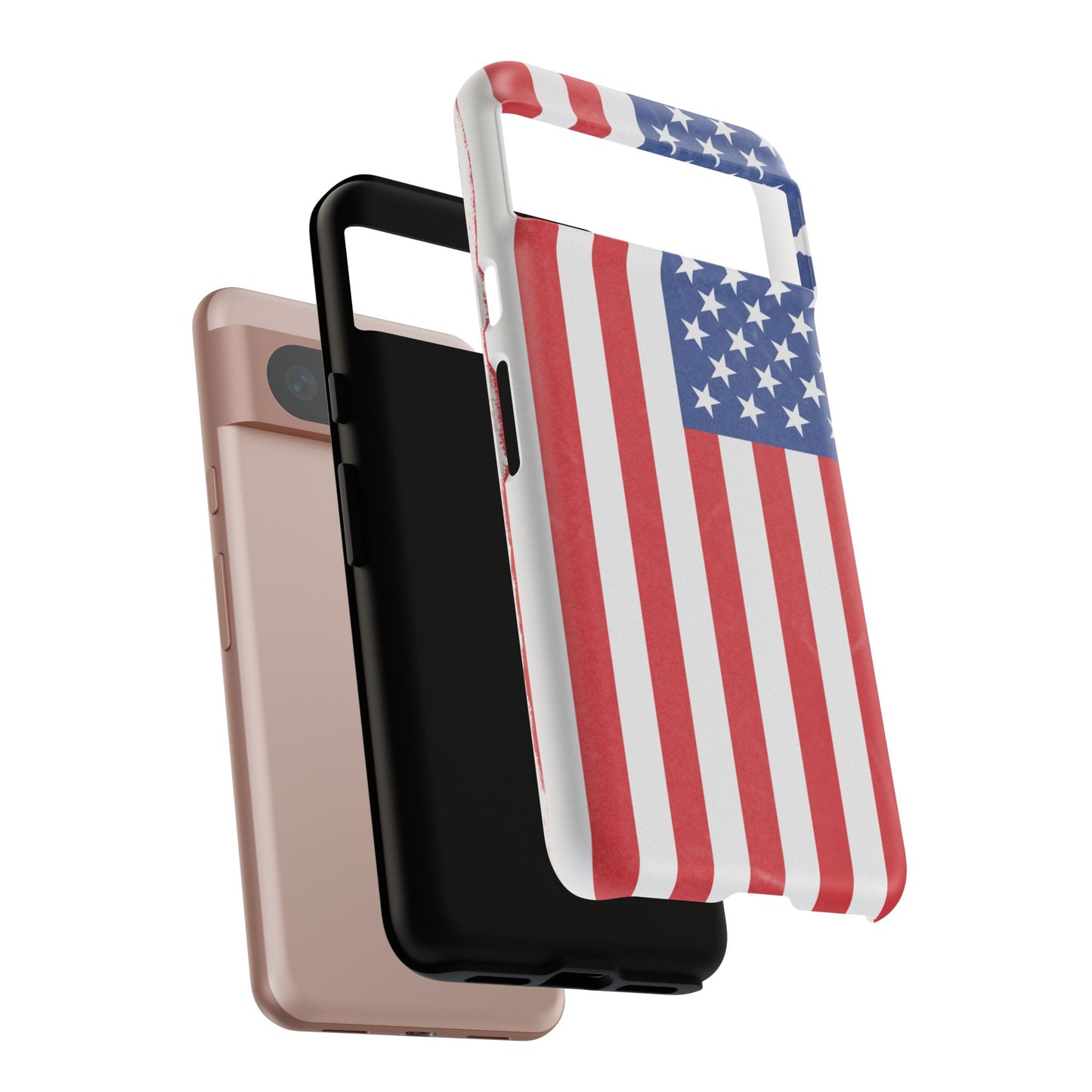 American flag tough phone case for iPhone, durable patriotic design with bold flag print, made by Printify.