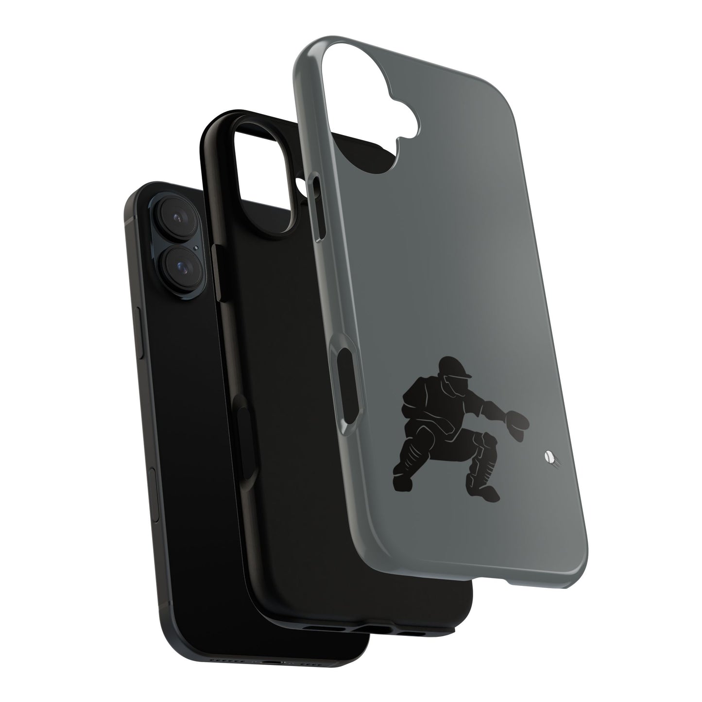 Printify baseball catcher phone case, tough protective cover with detailed baseball glove and ball design for iPhone or Android.