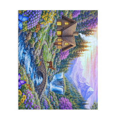 Scenic Mountain Cottage Jigsaw Puzzle — 120/252/500-Piece Nature Landscape Puzzle