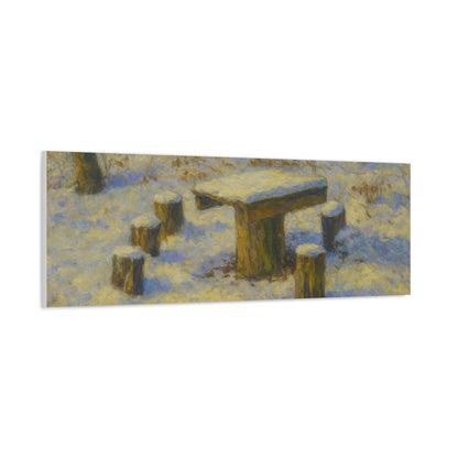 Snowy forest winter landscape canvas wall art, matte stretched print showcasing a serene winter scene with snow-covered trees.
