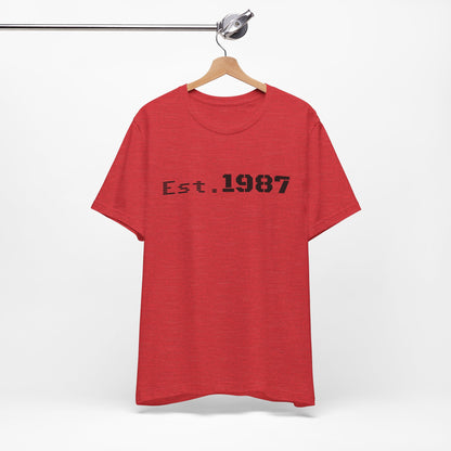 Vintage Est. 1987 Printify T-Shirt featuring retro Born 1987 design on a classic cotton tee.