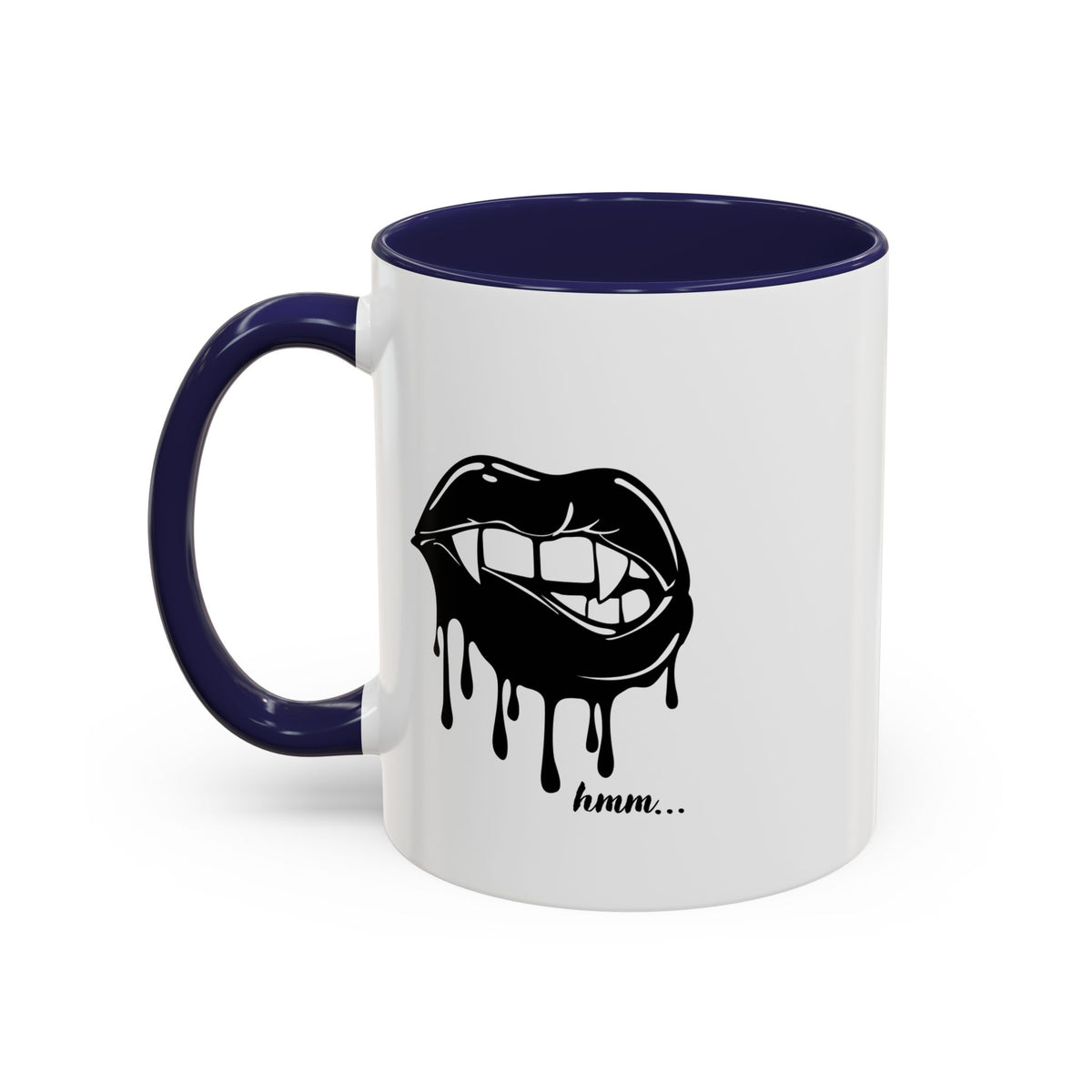 Black accent Dripping Bite coffee mug by Printify, 11oz or 15oz size, featuring a unique dripping bite design on ceramic surface.