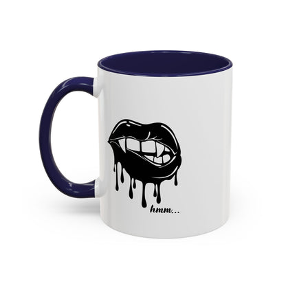 Black accent Dripping Bite coffee mug by Printify, 11oz or 15oz size, featuring a unique dripping bite design on ceramic surface.