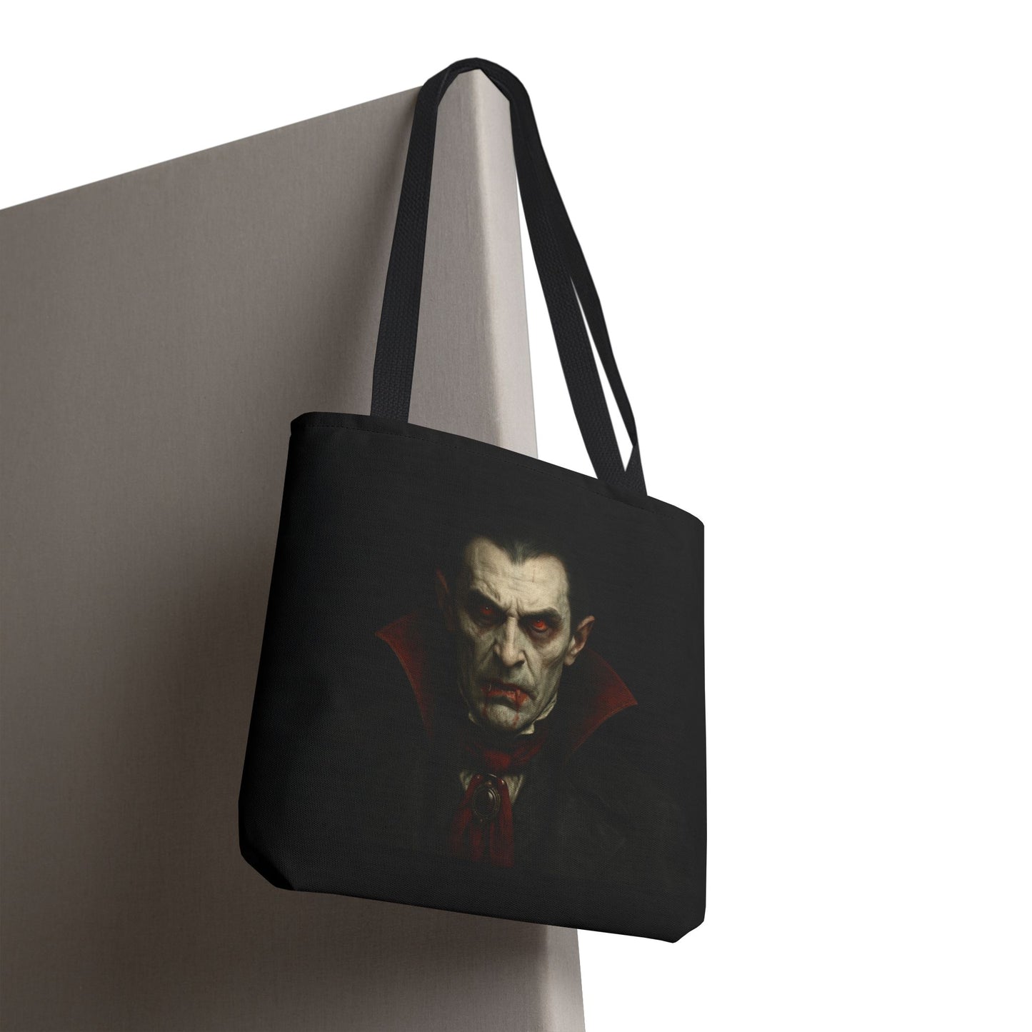 Spooky gothic vampire tote bag with spooky design, perfect for Halloween accessories, by Printify.