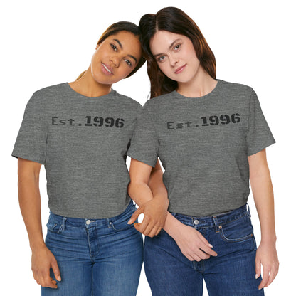 Unisex Jersey Tee - 'Est. 1996' Graphic Shirt, Birthday Gift, Casual Wear, Vintage Style, Retro Fashion, Gift for Him/Her - TRV