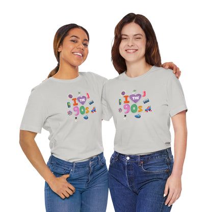 I  Love the 90's Short Sleeve Tee - Retro Graphic Tee, Vintage Style Shirt, Perfect for Casual Outings, 90s Nostalgia Apparel