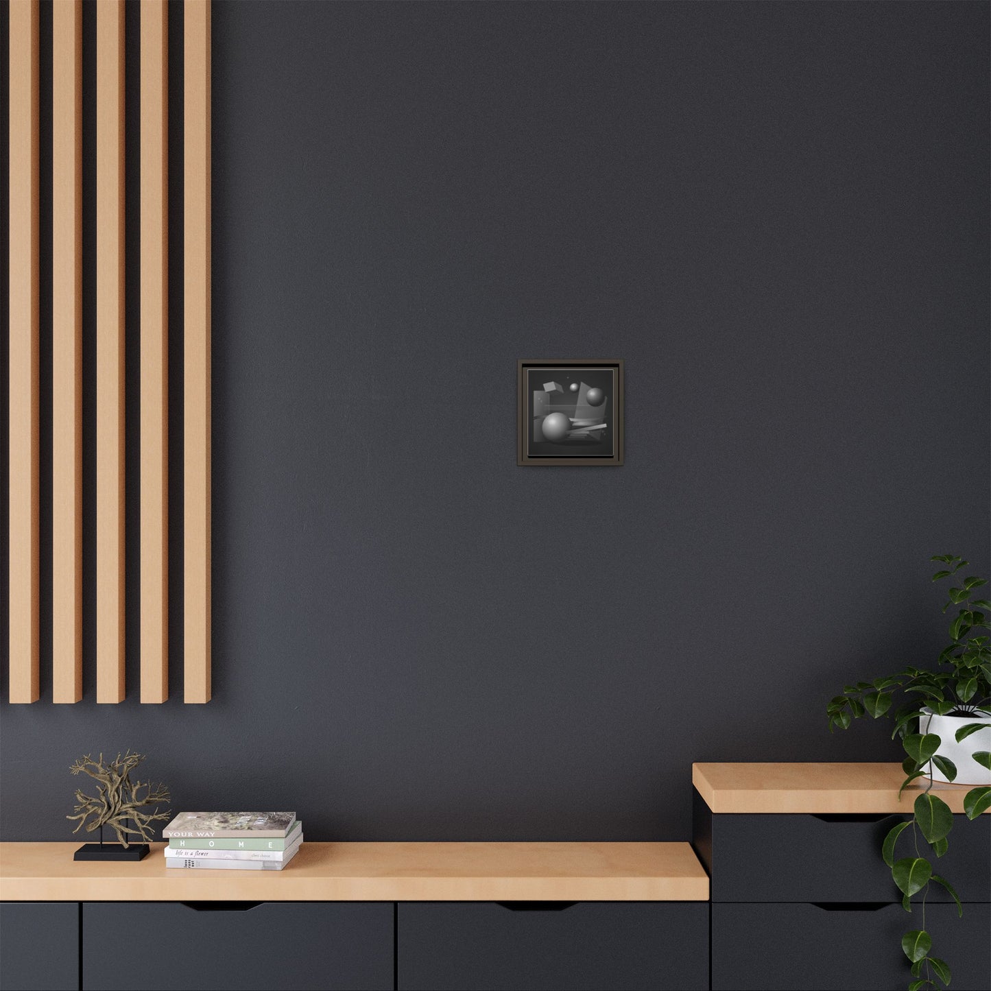 Monochrome Geometric Spheres Canvas Framed Wall Art | Matte Print