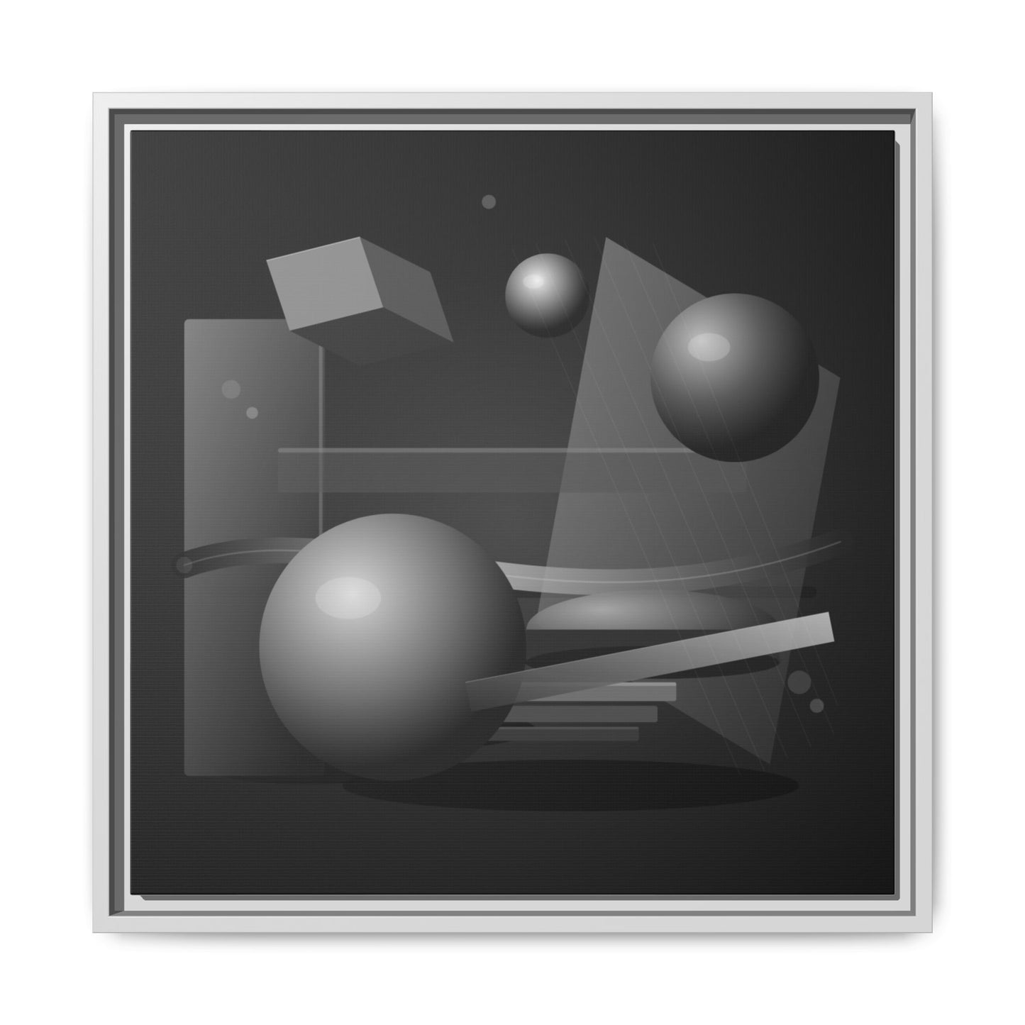Monochrome Geometric Spheres Canvas Framed Wall Art | Matte Print