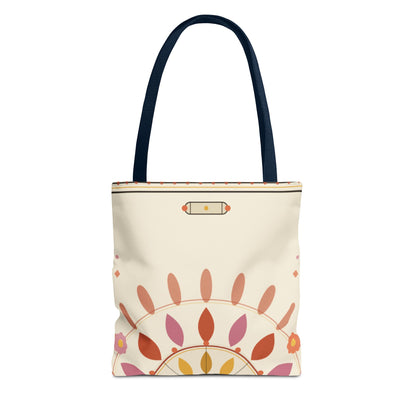 Boho floral mandala tote bag with pastel sunburst pattern, stylish printify bag made from durable material.