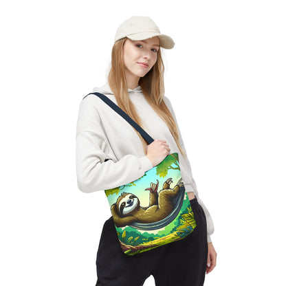 Cute eco-friendly sloth tote bag from Printify featuring a playful sloth design, perfect for animal lovers and casual carry.