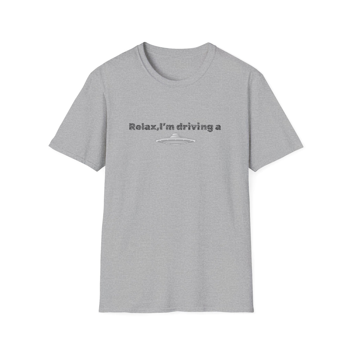 Funny alien graphic T-shirt by Printify featuring a UFO design, perfect for sci-fi fans and casual wear.