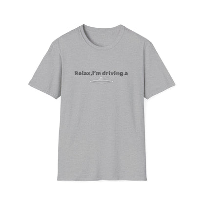 Funny alien graphic T-shirt by Printify featuring a UFO design, perfect for sci-fi fans and casual wear.