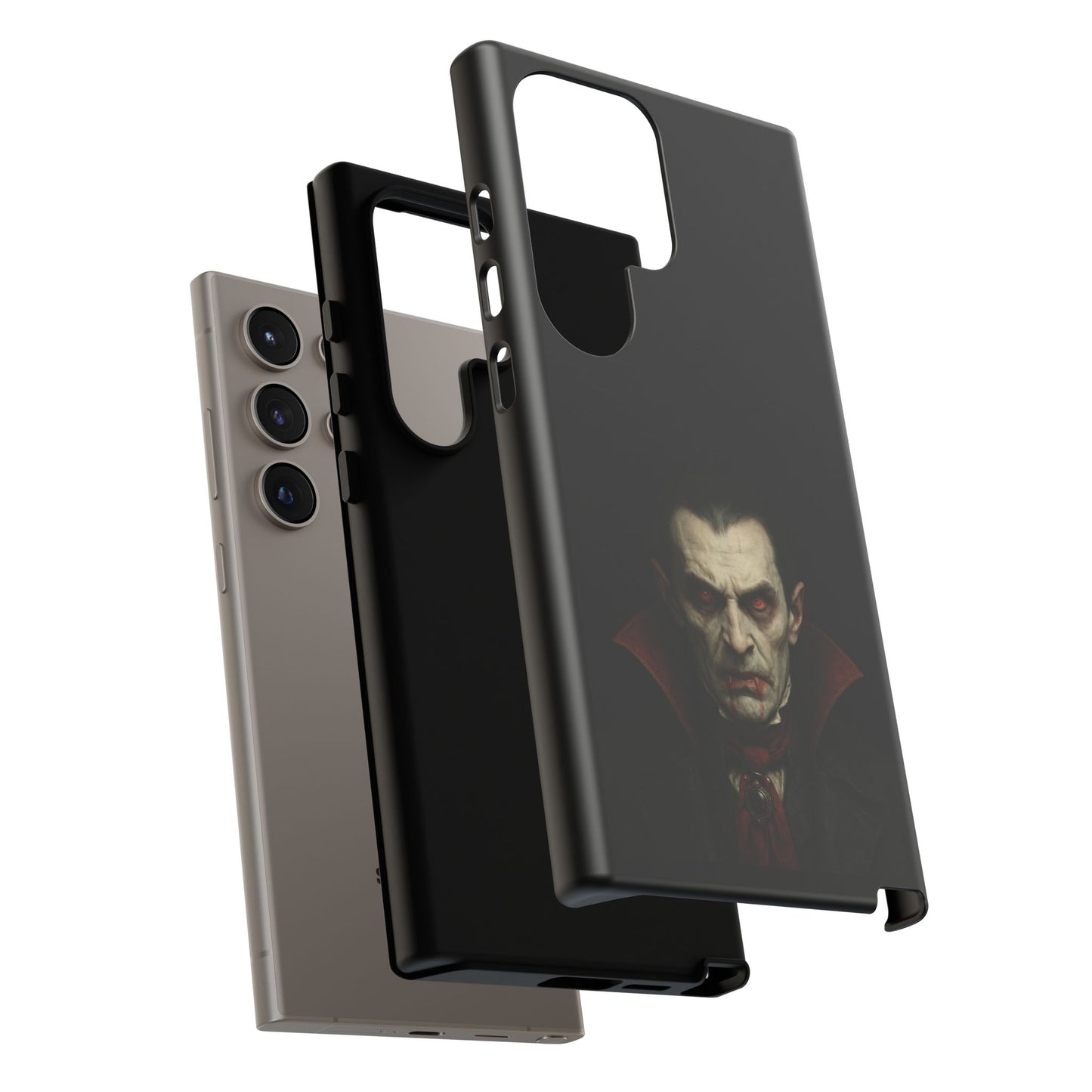 Gothic vampire portrait phone case for iPhone featuring a Dracula horror design, by Printify.