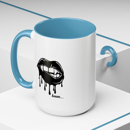 Black accent Dripping Bite coffee mug by Printify, 11oz or 15oz size, featuring a unique dripping design on a ceramic mug.