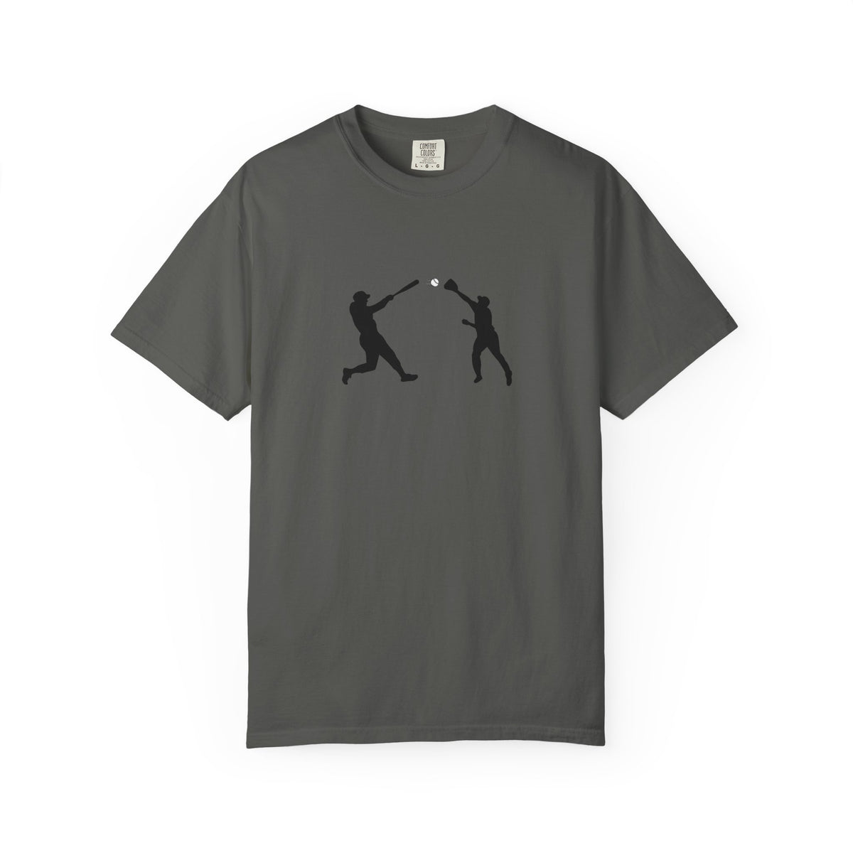Black baseball silhouette graphic T-shirt for men, featuring minimal baseball player design on soft cotton fabric.