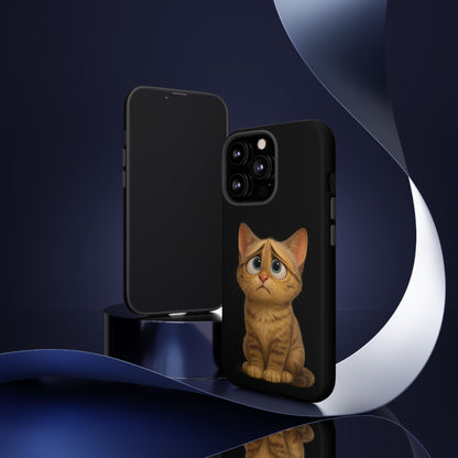Cute sad kitty print phone case for iPhone, protective cat-themed accessory by Printify featuring a sad kitten design.